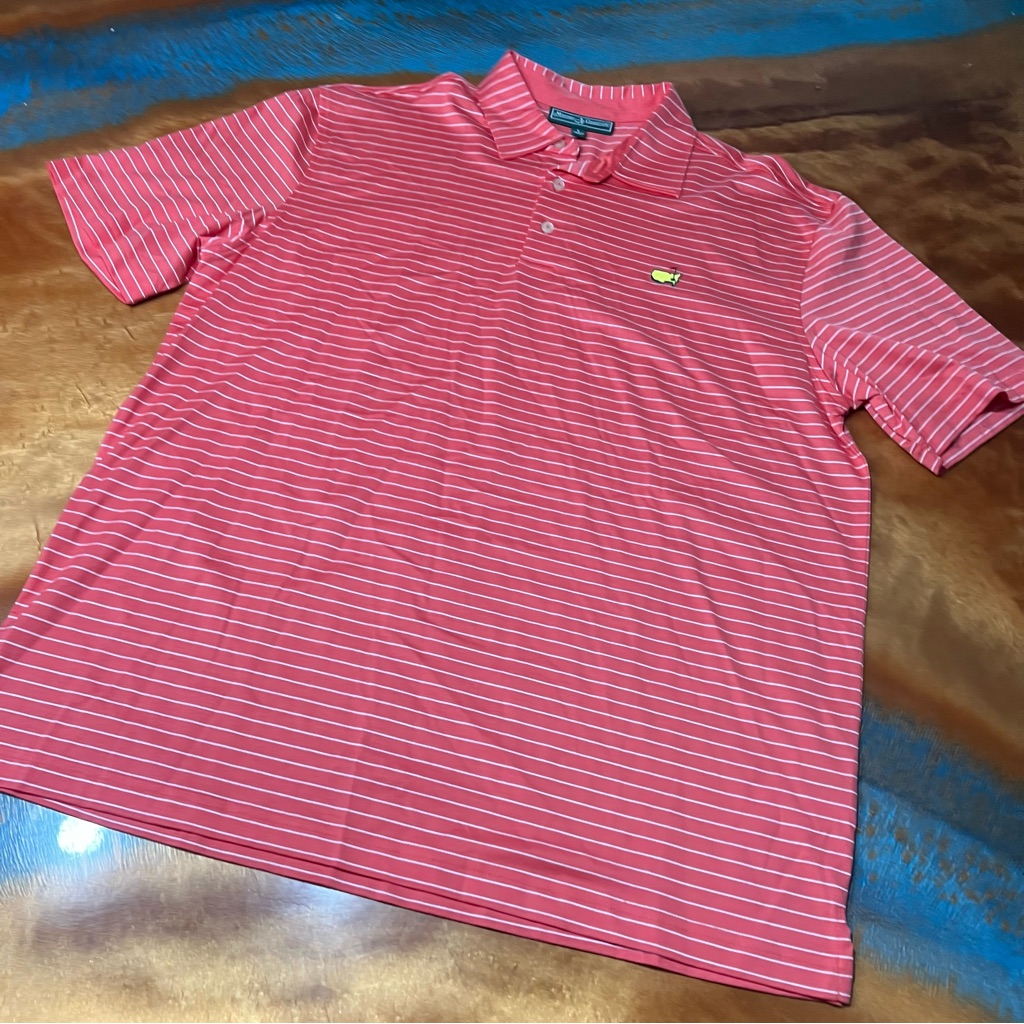 Masters Golf Striped Polo Shirt Red Large Augusta Pga Tour Pima Cotton